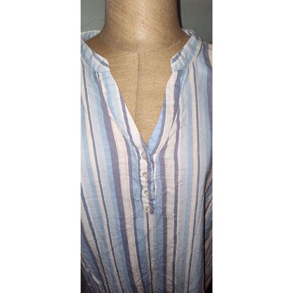 Saint Tropez West linen blend tunic blouse Size 2X Hi low side split hem V neck - Picture 2 of 7